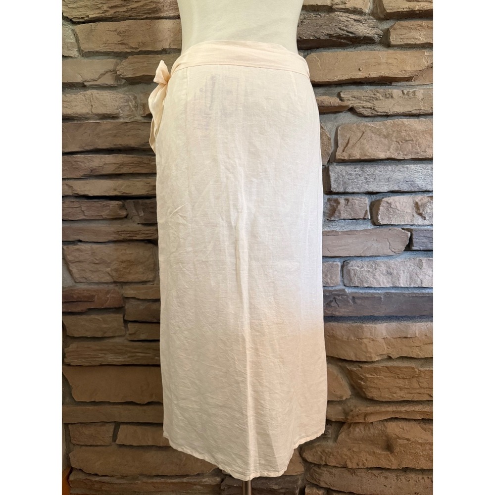 Emerson Fry India Collection Organic Linen Wrap Midi Skirt Cream ML Handmade NEW - Picture 6 of 13